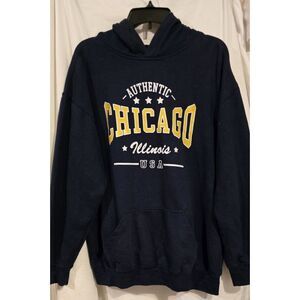 Chicago Illinois Authentic Men's Hooded Sweatshirt Black Point Sportswear Sz‎ L